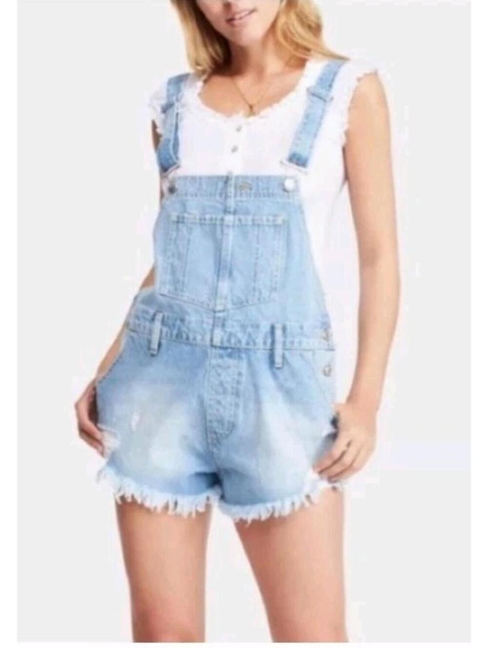 We The Free People  Moonbeam Women's Romper 26 Distressed Blue Denim #C2
